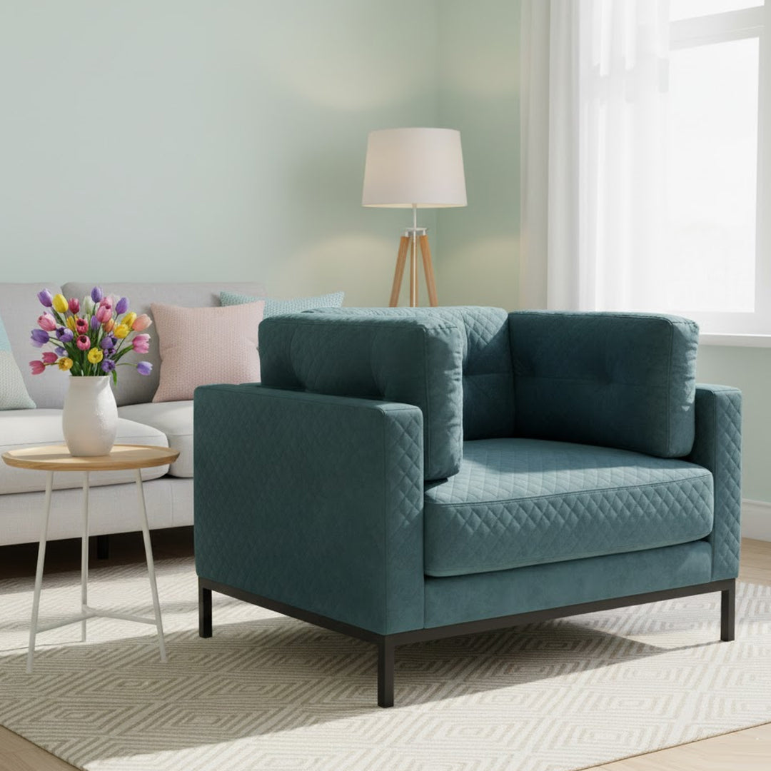 CRANK FURNITURE TEAL ALLANIS VELVET LOUNGE CHAIR