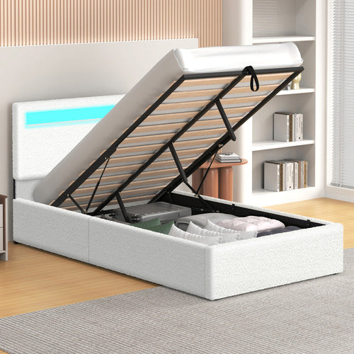 HOXTON ROOM CALEDON BOUCLE GAS LIFT STORAGE BED WITH LED