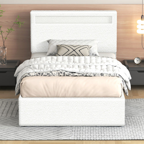 HOXTON ROOM CALEDON BOUCLE GAS LIFT STORAGE BED WITH LED