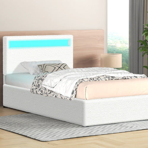 HOXTON ROOM CALEDON BOUCLE GAS LIFT STORAGE BED WITH LED