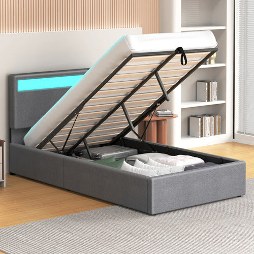 HOXTON ROOM CALEDON UPHOLSTERED GAS LIFT STORAGE BED WITH LED