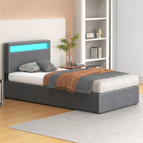 HOXTON ROOM CALEDON UPHOLSTERED GAS LIFT STORAGE BED WITH LED