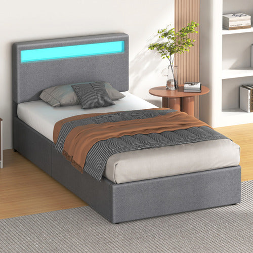HOXTON ROOM CALEDON UPHOLSTERED GAS LIFT STORAGE BED WITH LED