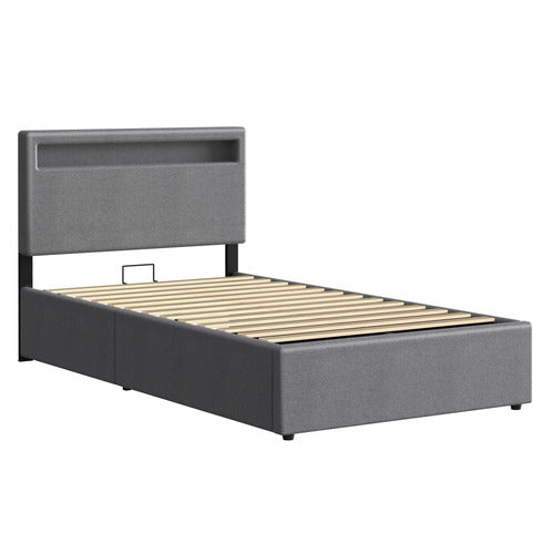 HOXTON ROOM CALEDON UPHOLSTERED GAS LIFT STORAGE BED WITH LED