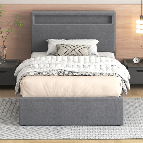 HOXTON ROOM CALEDON UPHOLSTERED GAS LIFT STORAGE BED WITH LED