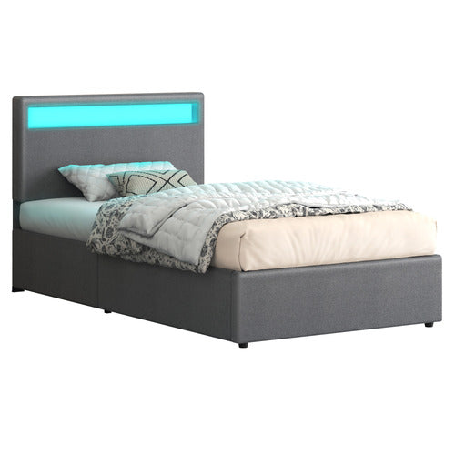 HOXTON ROOM CALEDON UPHOLSTERED GAS LIFT STORAGE BED WITH LED