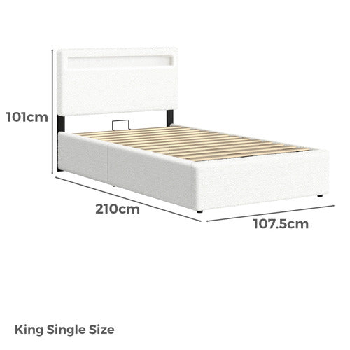 HOXTON ROOM CALEDON BOUCLE GAS LIFT STORAGE BED WITH LED
