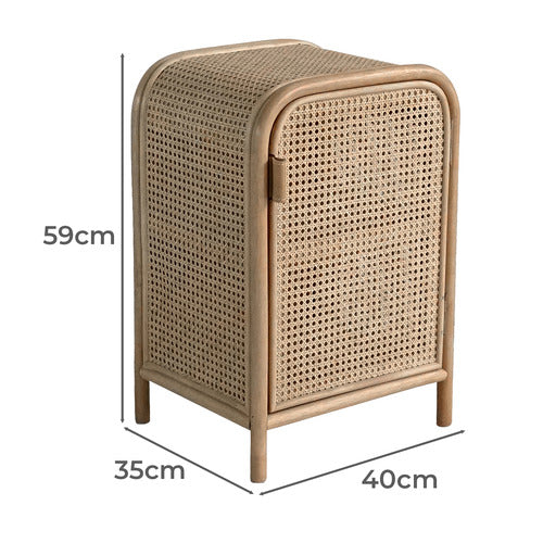 SLH HOUSE CAMERON PINE WOOD & RATTAN BEDSIDE TABLE