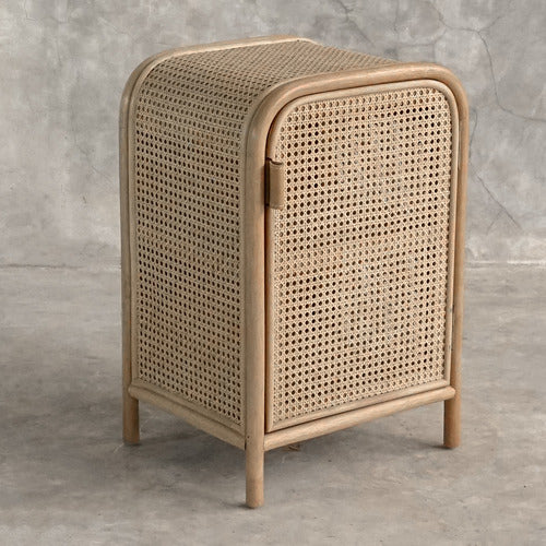 SLH HOUSE CAMERON PINE WOOD & RATTAN BEDSIDE TABLE