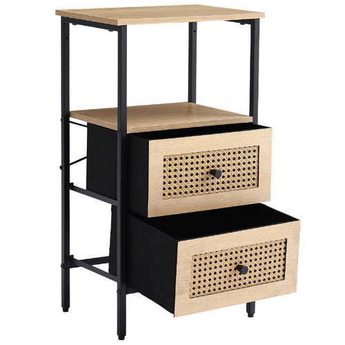 AROYA HOME LUNA 2 DRAWER RATTAN BEDSIDE TABLE
