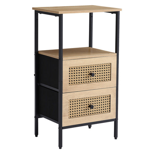 AROYA HOME LUNA 2 DRAWER RATTAN BEDSIDE TABLE