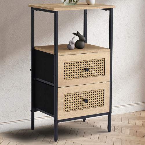 AROYA HOME LUNA 2 DRAWER RATTAN BEDSIDE TABLE