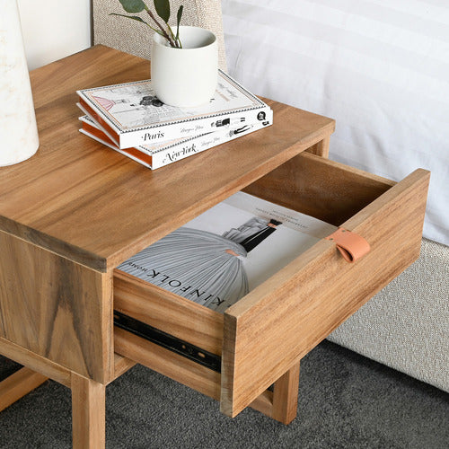 BROOKLYN AND BELLA CASPAR ACACIA WOOD BEDSIDE TABLE