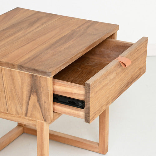 BROOKLYN AND BELLA CASPAR ACACIA WOOD BEDSIDE TABLE