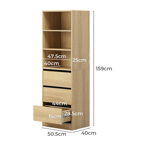 LIVING FUSION NATURAL CASSANDRA 3 SHELF 3 DRAWER WARDROBE