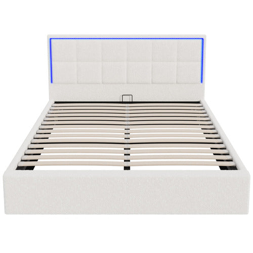 LIVING FUSION CERI BOUCLE GAS LIFT STORAGE BED WITH LED