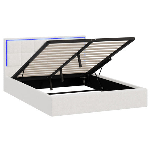 LIVING FUSION CERI BOUCLE GAS LIFT STORAGE BED WITH LED