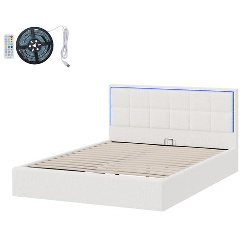 LIVING FUSION CERI BOUCLE GAS LIFT STORAGE BED WITH LED