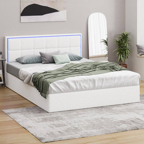 LIVING FUSION CERI BOUCLE GAS LIFT STORAGE BED WITH LED