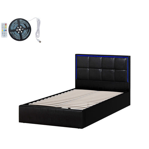 LIVING FUSION CERI FAUX LEATHER GAS LIFT STORAGE BED WITH LED