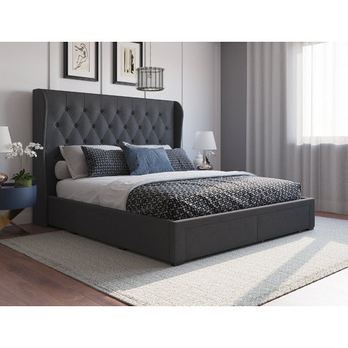 RAWSON & CO CHARCOAL HARLOW UPHOLSTERED BED FRAME WITH STORAGE DRAWERS