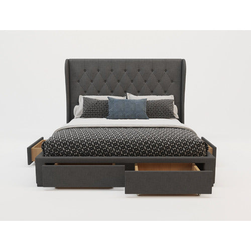 RAWSON & CO CHARCOAL HARLOW UPHOLSTERED BED FRAME WITH STORAGE DRAWERS