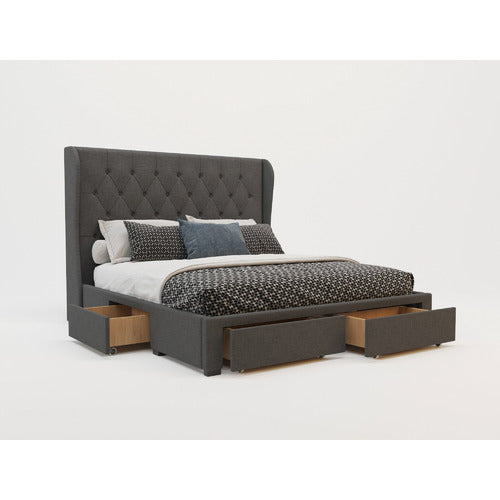 RAWSON & CO CHARCOAL HARLOW UPHOLSTERED BED FRAME WITH STORAGE DRAWERS