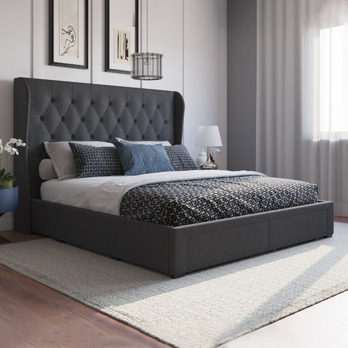 RAWSON & CO CHARCOAL HARLOW UPHOLSTERED BED FRAME WITH STORAGE DRAWERS