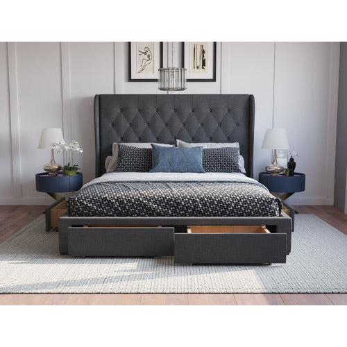 RAWSON & CO CHARCOAL HARLOW UPHOLSTERED BED FRAME WITH STORAGE DRAWERS