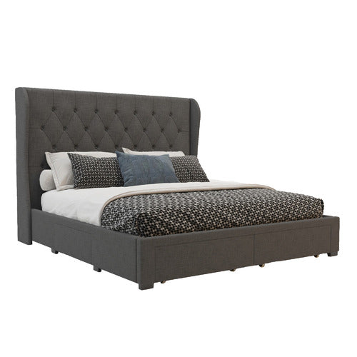 RAWSON & CO CHARCOAL HARLOW UPHOLSTERED BED FRAME WITH STORAGE DRAWERS