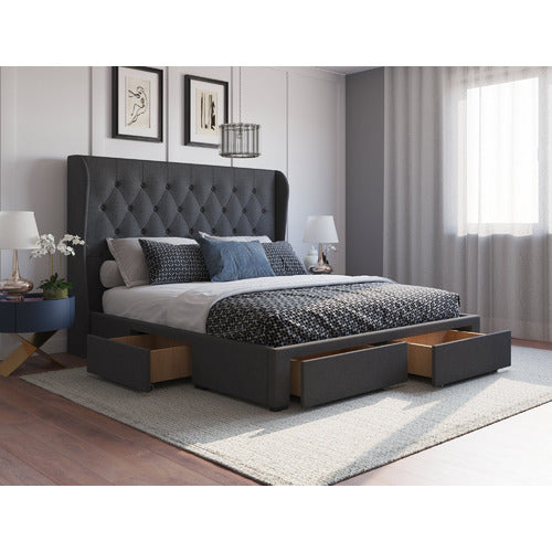 RAWSON & CO CHARCOAL HARLOW UPHOLSTERED BED FRAME WITH STORAGE DRAWERS