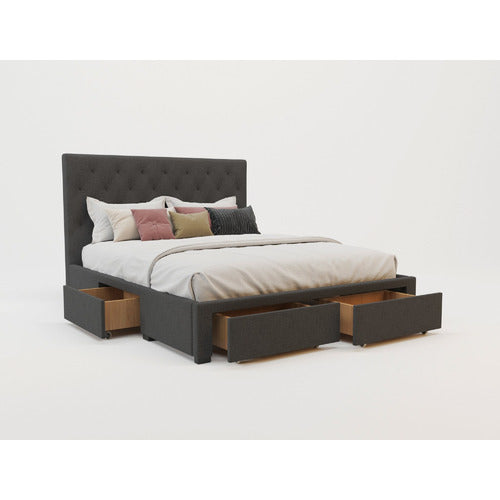 RAWSON & CO CHARCOAL KAYLENE UPHOLSTERED BED FRAME WITH STORAGE