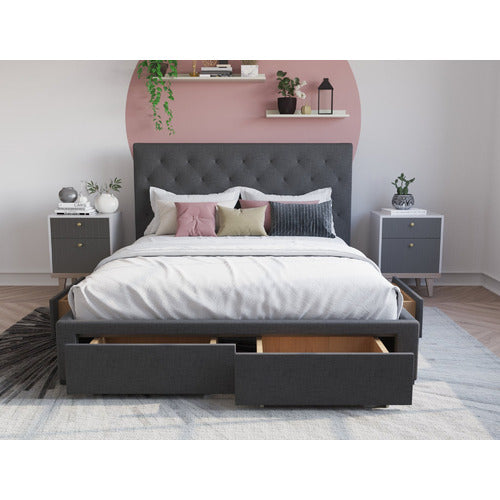 RAWSON & CO CHARCOAL KAYLENE UPHOLSTERED BED FRAME WITH STORAGE