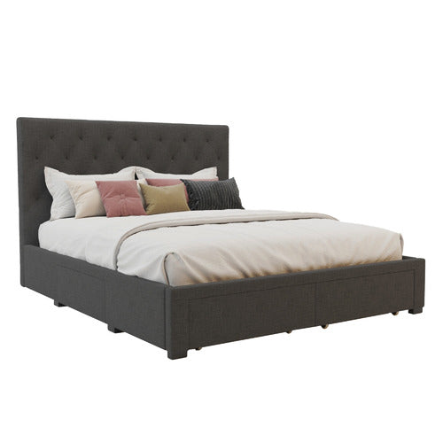RAWSON & CO CHARCOAL KAYLENE UPHOLSTERED BED FRAME WITH STORAGE