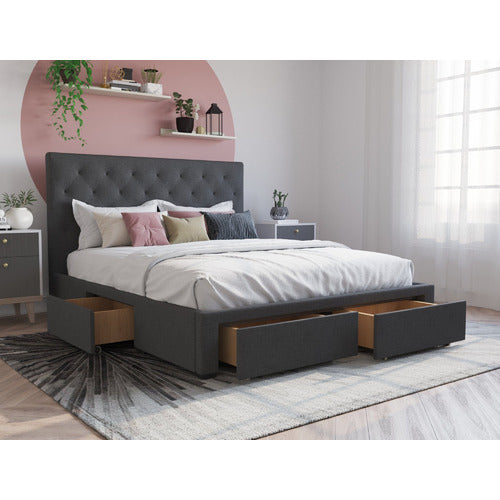 RAWSON & CO CHARCOAL KAYLENE UPHOLSTERED BED FRAME WITH STORAGE