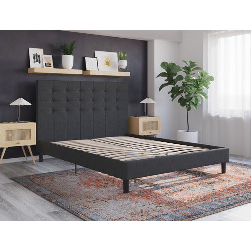 RAWSON & CO CHARCOAL KYLIE BUTTONED UPHOLSTERED BED FRAME