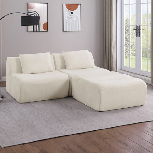 EVIE HOME CLAIRE 3 SEATER LINEN MODULAR SOFA & OTTOMAN SET