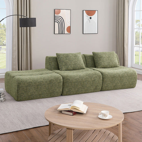EVIE HOME CLAIRE 3 SEATER LINEN MODULAR SOFA & OTTOMAN SET