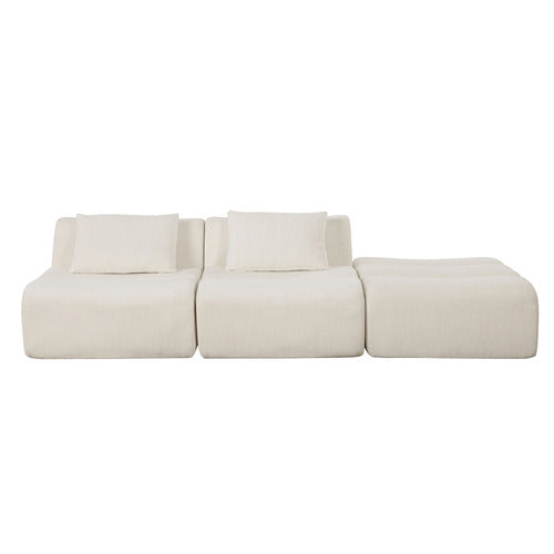 EVIE HOME CLAIRE 3 SEATER LINEN MODULAR SOFA & OTTOMAN SET