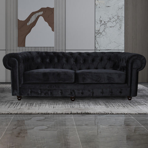 EVERGREEN HOME CLEO BUTTON TUFTED 3 SEATER VELVET SOFA