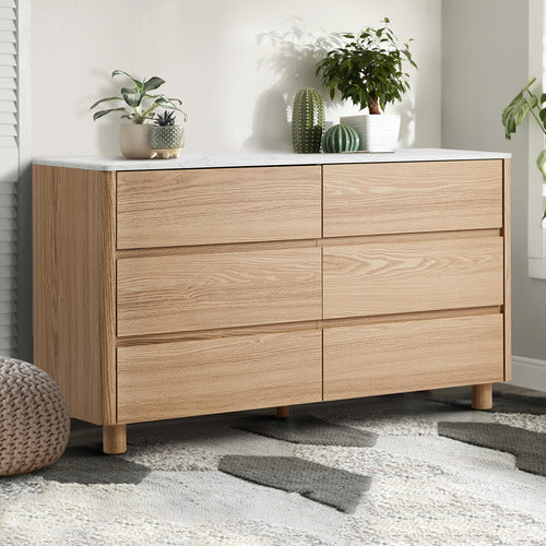 LIVING FUSION CONEY FAUX MARBLE 6 DRAWER CHEST