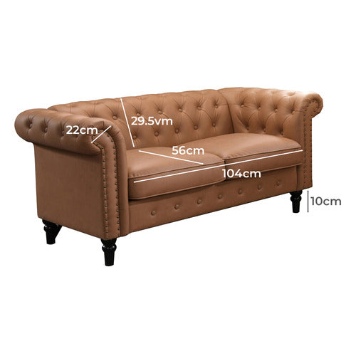 BY DESIGNS CORNELIA CHESTERFIELD 2 SEATER FAUX LEATHER SOFA
