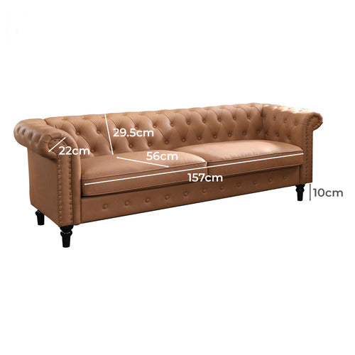 BY DESIGNS CORNELIA CHESTERFIELD 3 SEATER FAUX LEATHER SOFA