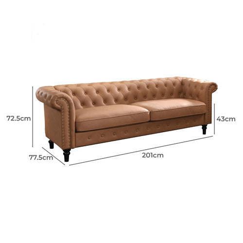 BY DESIGNS CORNELIA CHESTERFIELD 3 SEATER FAUX LEATHER SOFA
