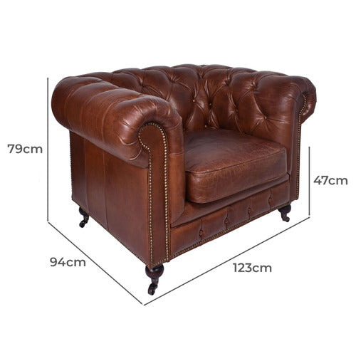 CHARTWELL HOME CRISTY CHESTERFIELD AGED COWHIDE LEATHER ARMCHAIR