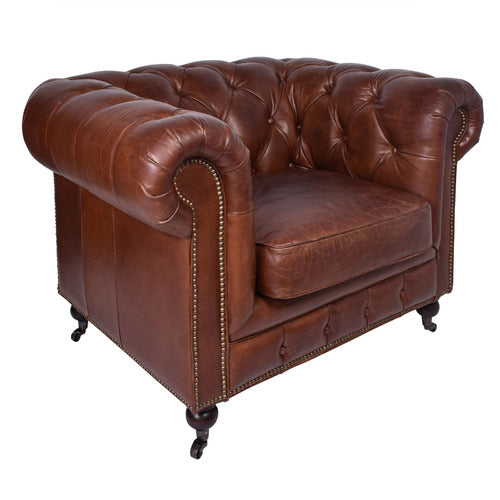 CHARTWELL HOME CRISTY CHESTERFIELD AGED COWHIDE LEATHER ARMCHAIR