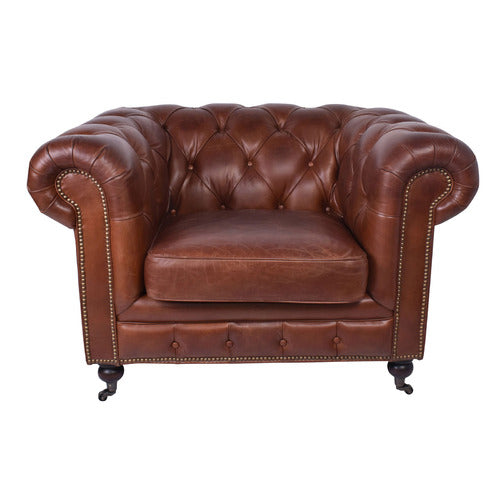 CHARTWELL HOME CRISTY CHESTERFIELD AGED COWHIDE LEATHER ARMCHAIR