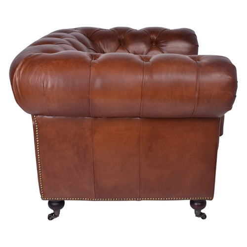CHARTWELL HOME CRISTY CHESTERFIELD AGED COWHIDE LEATHER ARMCHAIR