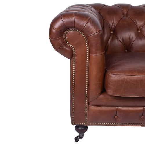 CHARTWELL HOME CRISTY CHESTERFIELD AGED COWHIDE LEATHER ARMCHAIR