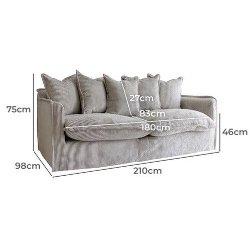 HYDE PARK HOME CUMULUS 3 SEATER CORDUROY SLIPCOVER SOFA